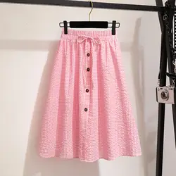 2019 Новые Большие размеры женские юбки 2019 Лето Плюс Размер Повседневная клетчатая розовая длинная юбка с высокой талией линия 5XL 6XL юбка Faldas