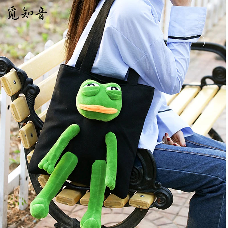 

Sad Frog Japanese And Korean Cartoon Art Personality Canvas Bag Cute Plush Doll Portable Messenger Bag Girls Handbag