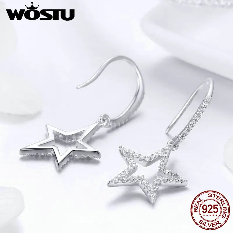 Женские сверкающие серьги WOSTU из серебра 925 пробы со звездами для помолвки дня