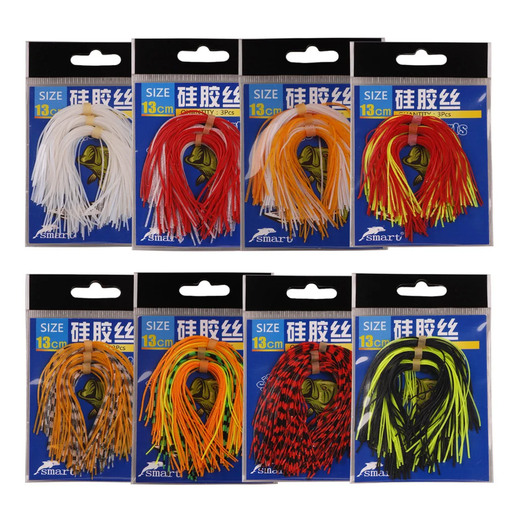 

13cm silicone rubber skirts 3pcs set for jig head and spinner biat multi-color peche carretilha jigging fishing lure accessories