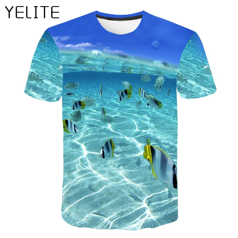 

YELITE Animal Printed T-shirt Sea Fish T Shirt 3D Digital Tshirt Casual O-Neck Short Sleeve Tops Funny Fish Printed Clothes