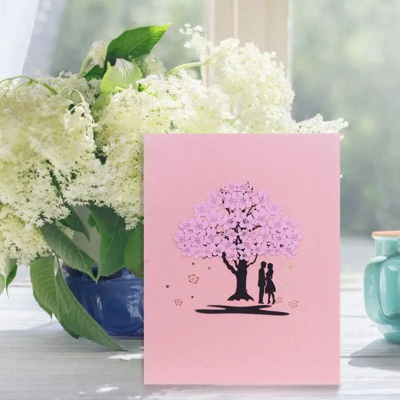 

3D Wedding Greeting Card Kapok Flowering Tree Popping Up Card Cutout Holiday Handmade Card