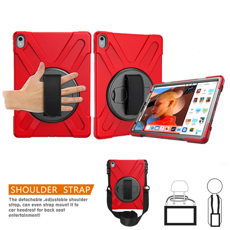 

For iPad Pro 11 Model A1980 Heavy Duty Rugged Shockproof Case 360 Rotate Kickstand/Hand+Neck Strap for New iPad Pro 11 inch 2018