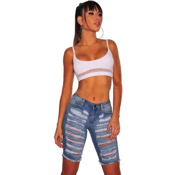 

Summer Fashion Women Shorts Vintage Denim Shorts Sexy Hip Hop High Waist Ripped Hole Keen Length Shorts Plus Size