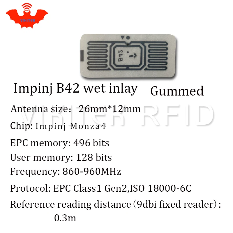 Impinj B42 UHF RFID клейкий влажный инкрустация 100 шт. в рулоне 860-960 МГц Monza4 915 м EPC c1g2 ISO18000-6C можно использовать для метка ярлык RFID