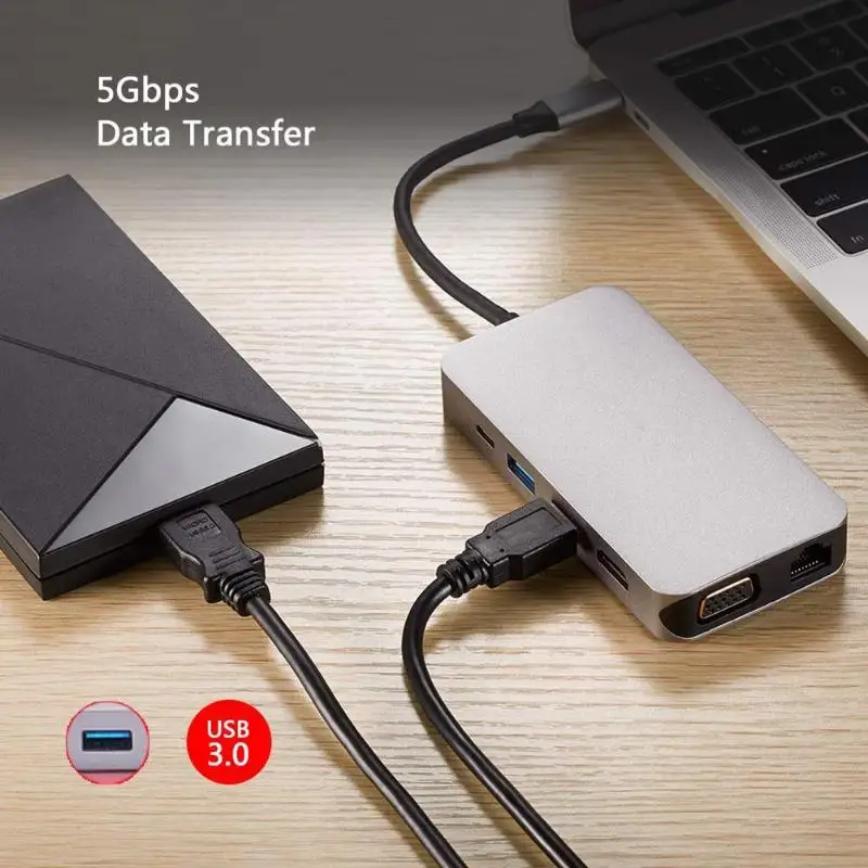 

10 in 1 USB C Hub Type C to HDMI VGA RJ45 USB 3.0 for SD TF Card Reader