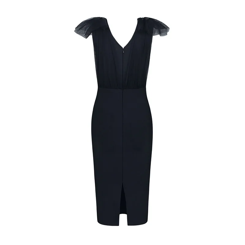 Black Shoes Of High Quality V Stripe With Сетчатыми Sleeves Juicy Bodycon District Club Dress Evening Dress With Headband