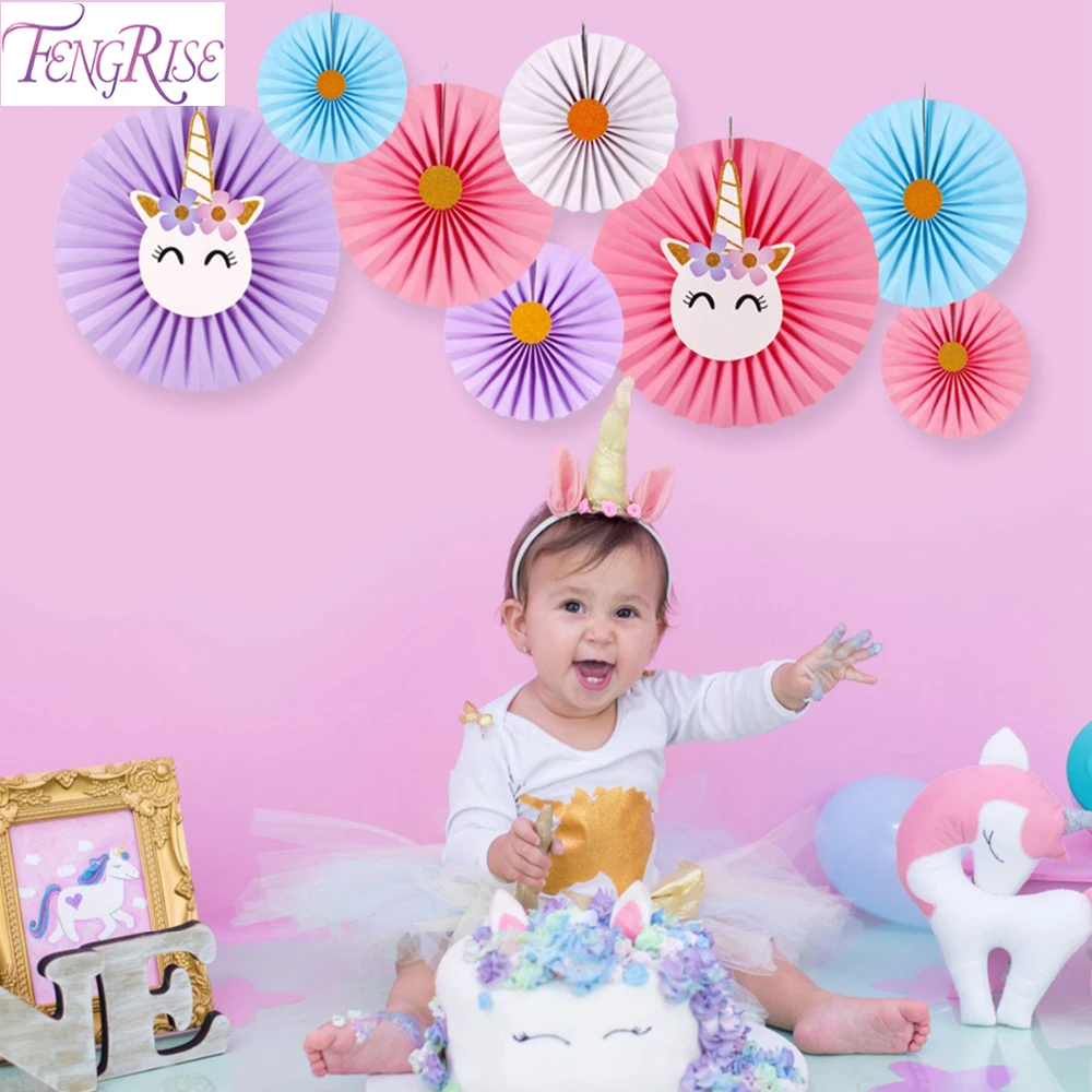 

FengRise 1 Set Unicorn Banner Happy Birthday Banner Flags Paper Fan Garland Unicorn Party Decor Baby Shower Kids Favor Unicornio