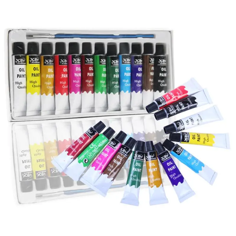 

12 Color Oil Paint Set Tubular Acrylic Art Painting Water Color Oil Paint Pen Suit For Canvas Mat Board Panel Paper For Artist