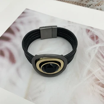 

2019 New Arrive Magnetic Tube Bar Clasp Bracelets Bangles for Women Black Crystal pulseiras Luxury Jewelry