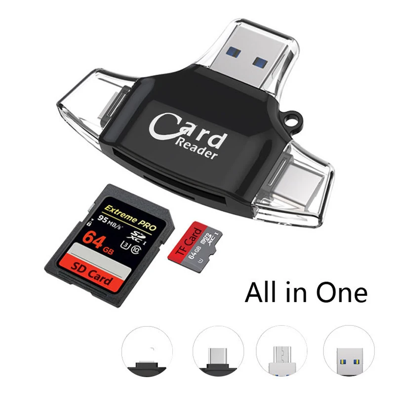 Hot-4In1 пластик Тип C/Micro-Usb/Usb Tf Sd Card Reader для Ipad для Iphone X 7 8 плюс 5 6 S, устройство для чтения карт памяти для samsung S