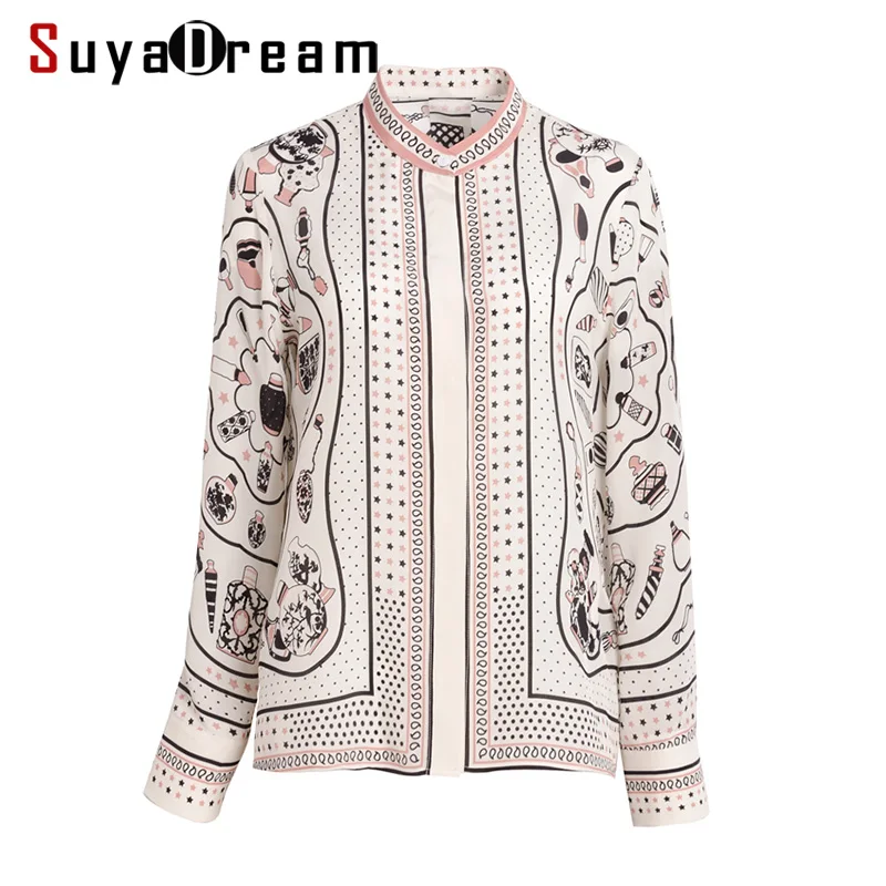 Women Blouse 100% Natural silk Office Lady Blouses Long sleeved Printed Blouse for women Blusas femininas 2019 New