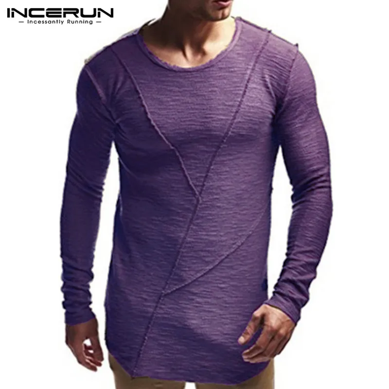 Comfortable Extend HipHop Men T Shirt Long Sleeve Basic Solid O-Neck Patchwork Loose Gyms Muscle Shirts Tee Male Clothing