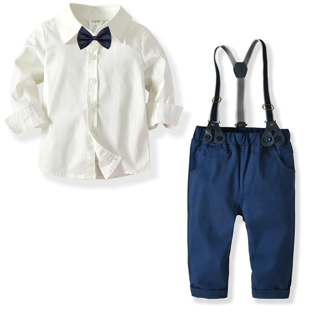 

Oklady gentleman boy dress suit cotton t-shirt top + strap jeans suit roupa de menino children clothes set toddler boy clothes