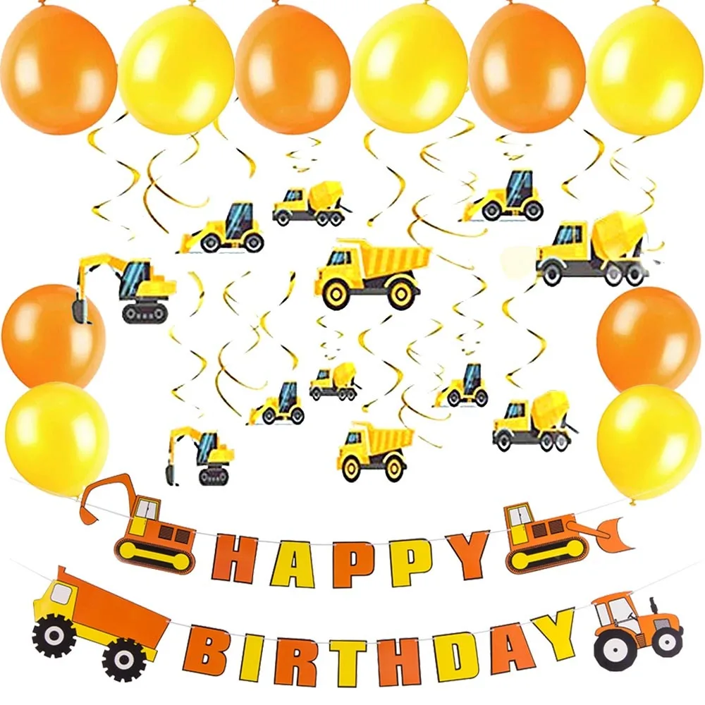 

Truck Toys Theme Birthday Party Decoration Paper Banner Forklift Foil Hing Swirl Party Set Children's Day Decor Boys Favorite