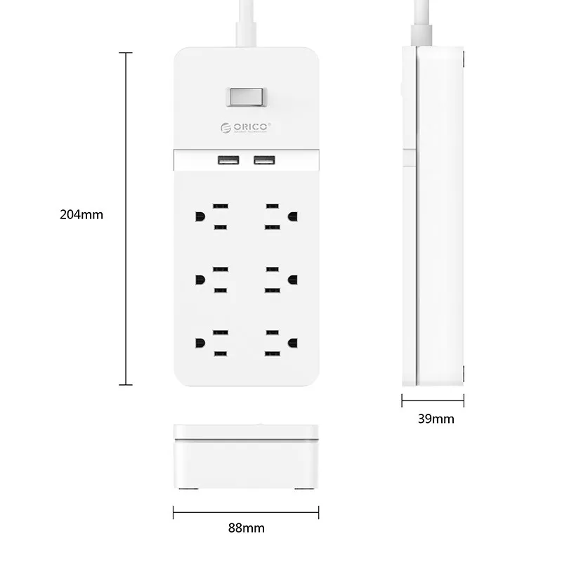 Сетевой фильтр ORICO с 2 USB портами для зарядки умный мульти удлинитель сетевым