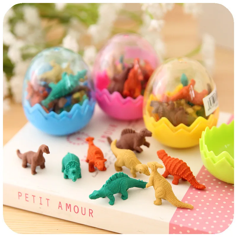 

7pcs/set Mini Rubber Eraser Cute Dinosaur Egg Eraser Box School Stationery Office Supplies Random Color 5*4cm