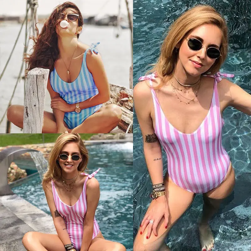 Чувственный слитный купальник Женские Купальники Полосатый Monokini пуш ап высокого