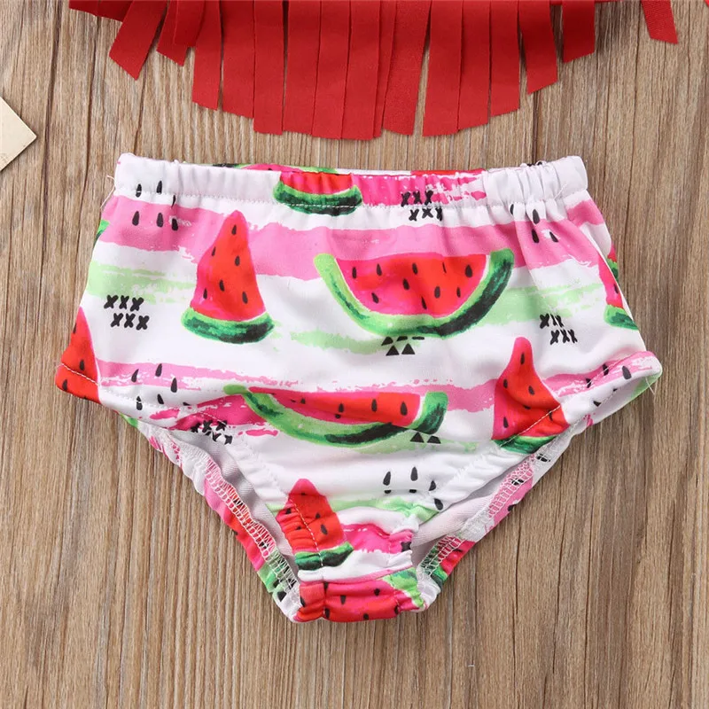 Комплект бикини с кисточками для маленьких девочек, купальник с фруктовым принтом, купальный костюм, купальный костюм с кисточками арбуза, красный