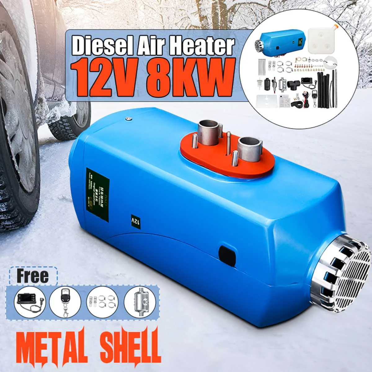 

Metal Shell Car Heater 12V 8KW Parking Heater Air Diesels Fuel Heater For Bus Trucks Van Diesels Mechanical Vehicles Single Hole