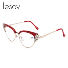 Lesov Роскошные Кристальные очки для чтения, женские металлические оправы, стразы, очки для дальнозоркости, модные очки 1,0-4,0, очки