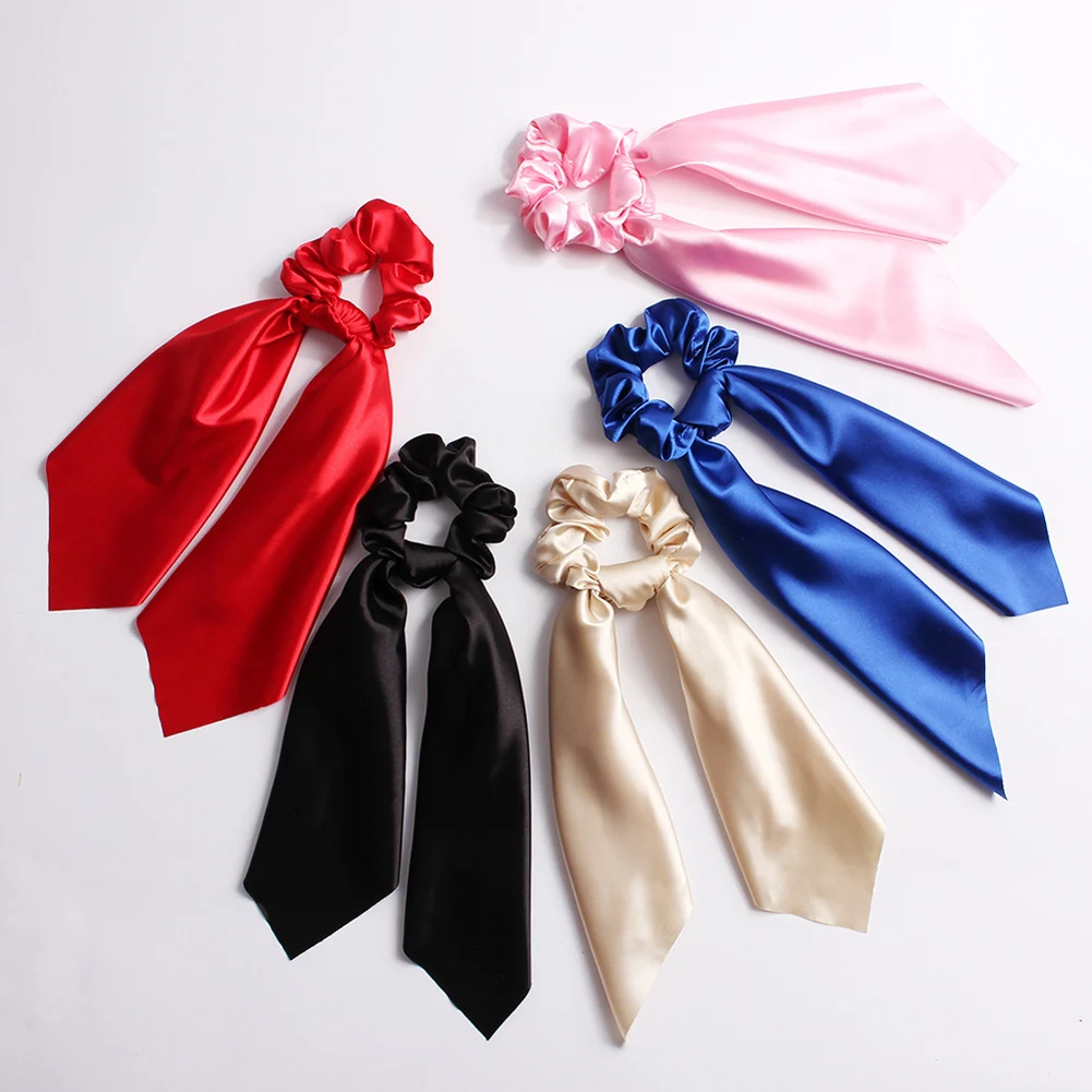 

Vintage Scrunchie Women Solid Color Elastic Bohemian Hairband Girls Ribbon Bowknot Hair Rubber Ropes Hair Ties Accessories
