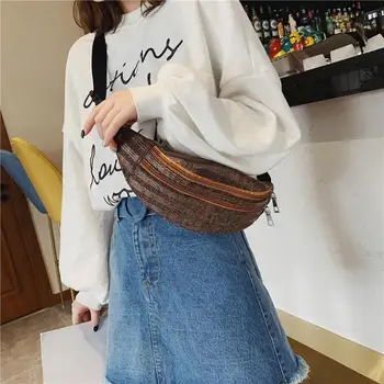 

New Beach Straw Woven Waist Fanny Packs Women Shoulder Belt Handbags Messenger Chest Bags Female Summer Travel Waist Bags Gift