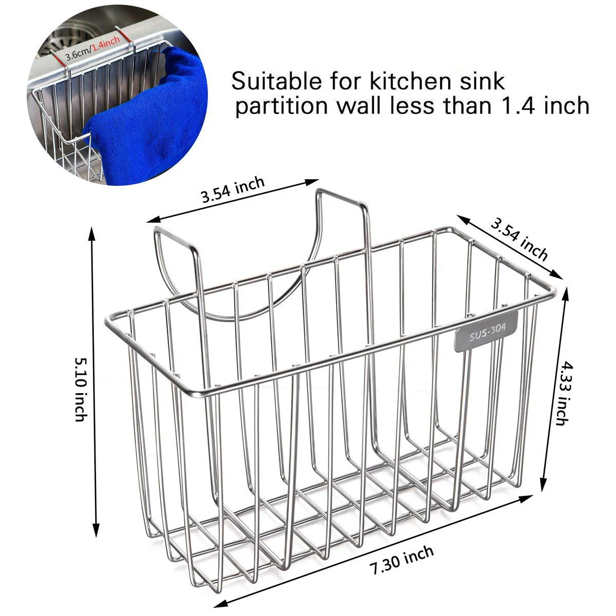 

Kitchen Sponge Holder,Stainless Steel Sink Caddy Organizer Soap Dishwashing Liquid Drainer Brush Rack Holder