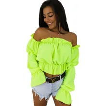 ^#Cheap Off Shoulder Tops Blouses Women Long Sleeve Ruffles Slash Neck Chiffon Shirt Neon Green Black White 2019 Summer Autumn Blusas 55 ^#Cheap Off Shoulder Tops Blouses Women Long Sleeve Ruffles Slash Neck Chiffon Shirt Neon Green Black White 2019 Summer Autumn Blusas 55