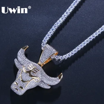 

UWIN Drop Shipping Charm King Bull Iced Out Pendant With Round Cut 4mm Tennis Chains Necklace Hiphop Cubic Zirconia Jewelry