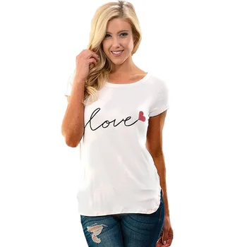 

Lover Heart Print T Shirt Women Short Sleeve O Neck Loose Tshirt 2019 Summer Women Tee Shirt Tops Camisetas Mujer