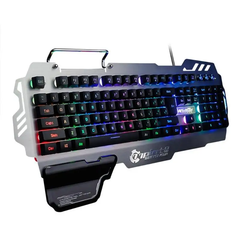  USB Wired Gaming Keyboard RGB LED Backlit 104 Keys Keyboard with Phone Stand Holder for Computer De