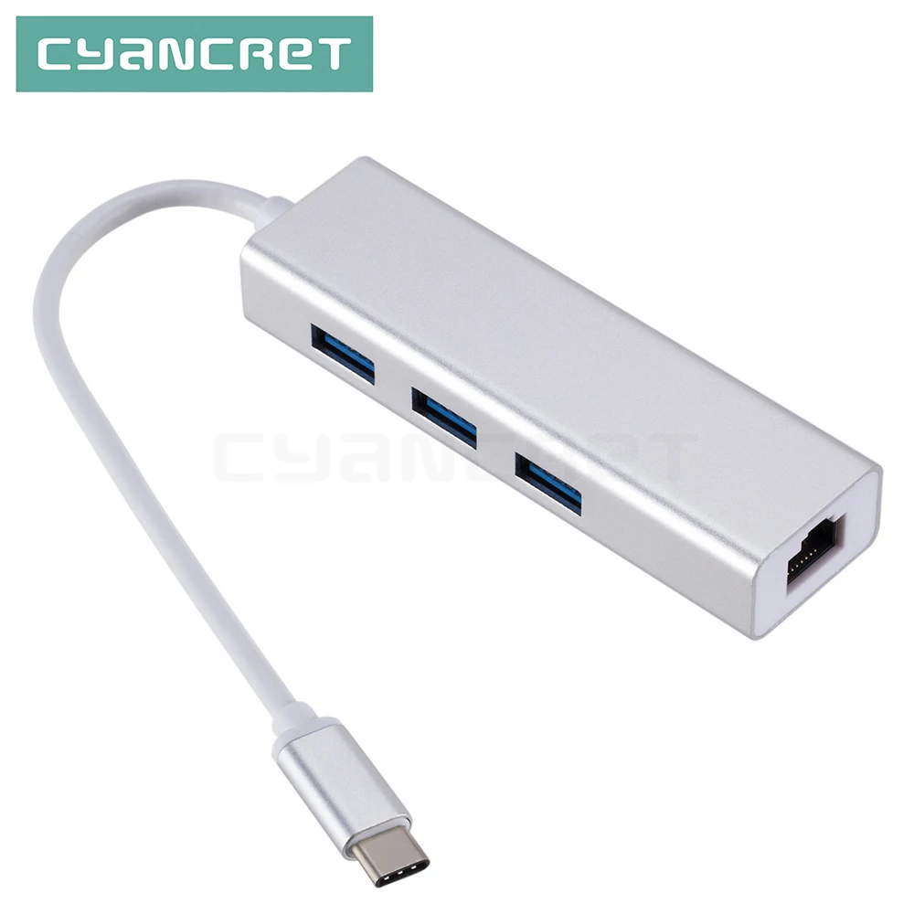 

Type-C Adapter Dock Hub USB-C 3.1 to USB 3.0 x 3 Ethernet LAN RJ45 Network Card Data Cable Converter for MacBook Windows Laptop