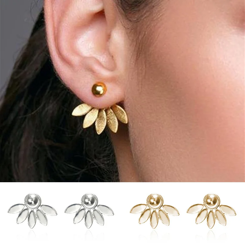 

Unique Golden Seaside Party Metal Crystal Stud Earring Silver 1Pair High Quality Hot Sale Beautiful Flower Double Sided