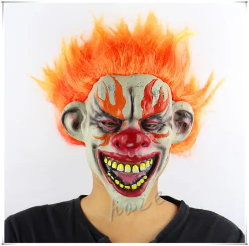 

Creepy Evil Scary Halloween Flamed Rubber Latex Clown Mask Adult Horror Costume