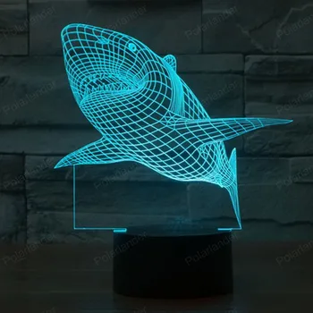

3D light Shark colorful three - dimensional visual touch lights LED gradient colorful night