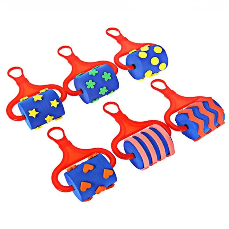  6pcs Creatiuve Plastic Handle Drawing Roller Sponge Brush Painting Kids Graffiti Toy for Children Learing Education Toys Gift 