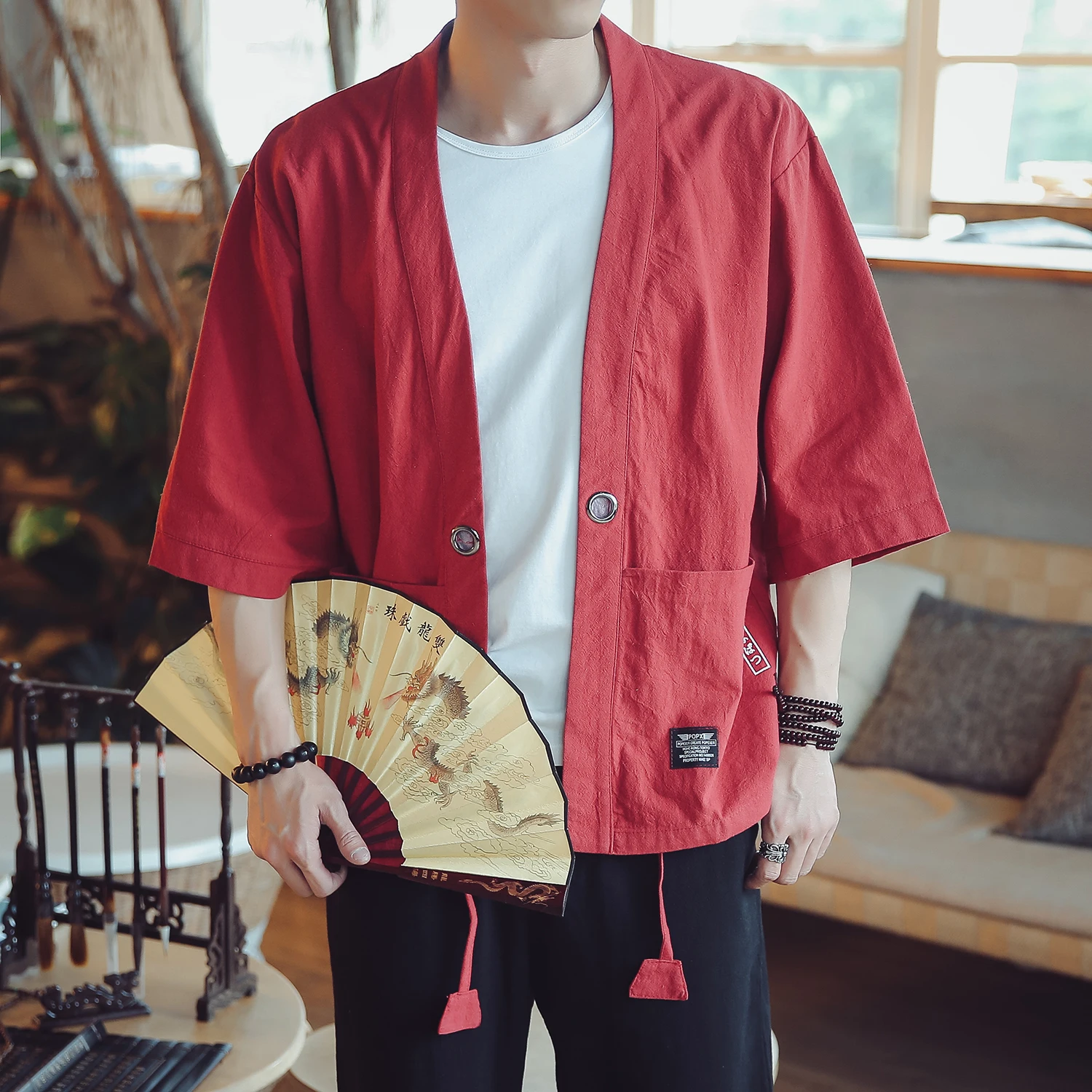 #4206 Summer Vintage Cotton Linen Kimono Jacket For Men Plus Size 5XL Thin Sunscreen Cardigan Kimono Coat Half Sleeve Outerwear