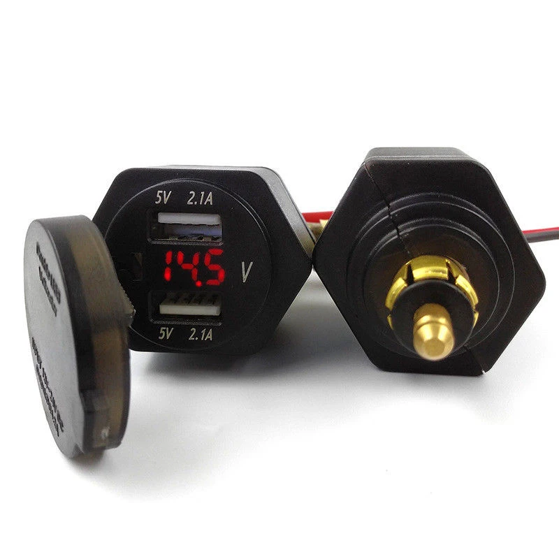 

Dual USB Motorcycle Charger Ports For Hella/DIN 4.2amp DC With Voltmeter