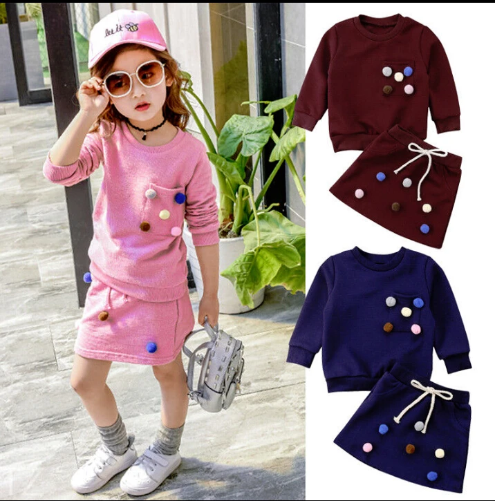 

Fashion Toddler Kids Baby Girls Cute Winter Pullover Long Sleeve Tops Shirt +Short Skirt Outfits Set Clothes 1-6 Years
