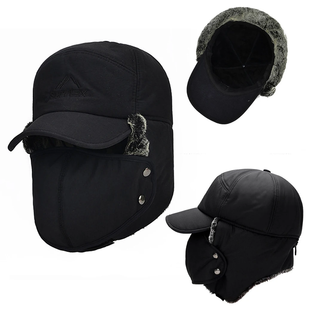 

Winter Men's Ear Face Protection Bomber Hats Thicker Plus Velvet Keep Warm Woman Cap The Snow Male Bone Windproof Ski Hats
