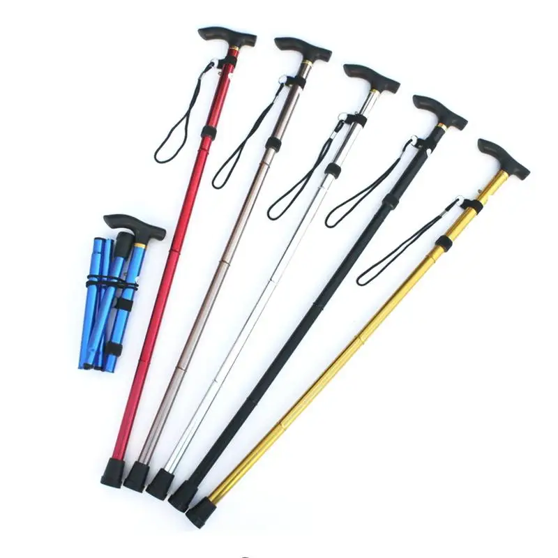 De aleación de aluminio plegable de cuatro-Sección plegable telescópica Trekking alpinismo caña no antideslizantes ancianos ajustable muleta De aleación de aluminio plegable de cuatro-Sección plegable telescópica Trekking alpinismo caña no antideslizantes ancianos ajustable muleta
