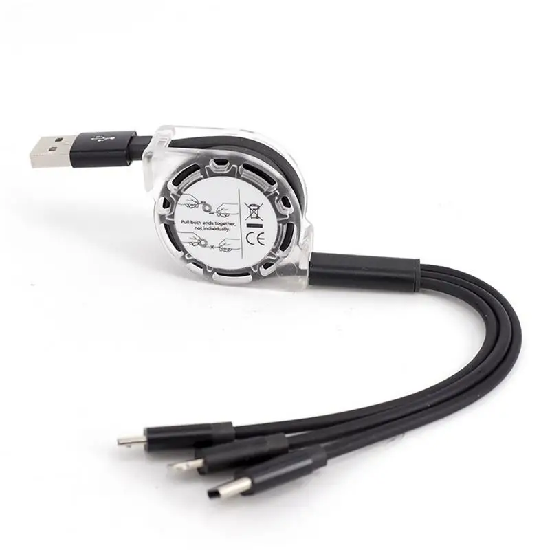 

Type-C One To Three Data Lines Telescopic Data Line Three-in-one Charging Line TPE Fast Charging Line For Apple Android IOS