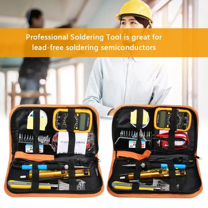 

EU US Plug 220/110V 60W Electric Soldering Iron Kit Digital Multimeter Combination Tool Set Adjustable Temperature Welding Tools