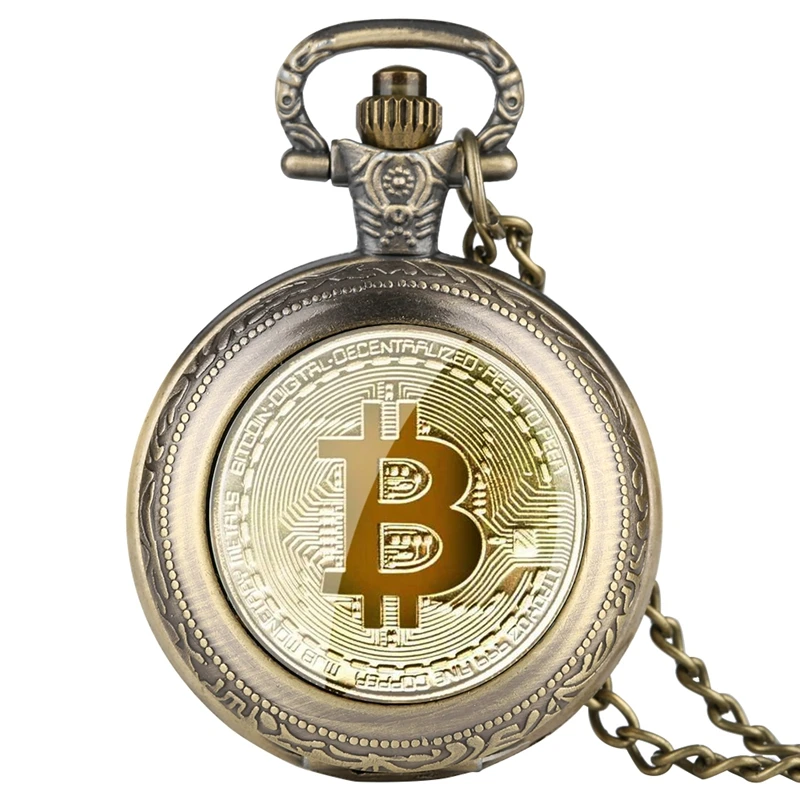 

Gold Plated Physical Bitcoins Casascius Bitcoin BTC Quartz Pocket Watch Physical Metal Antique Imitation BIT Coin Art Collection