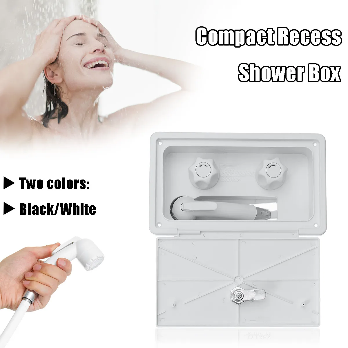 

Xueqin Portable RV Exterior Shower Box Kit Shower Faucet Lock-Includes Hot And Cold Water Mixer Artic Latch For Caravan Trailer