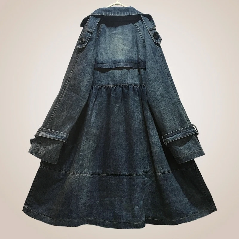 2018 Lavé Pleine Automne Col Veste Manches Manteau Wb14901xl Mode Femmes Taille Profond Long Plus Qlzw Denim ligne Hiver A blue Black down Turn La d6wzdp
