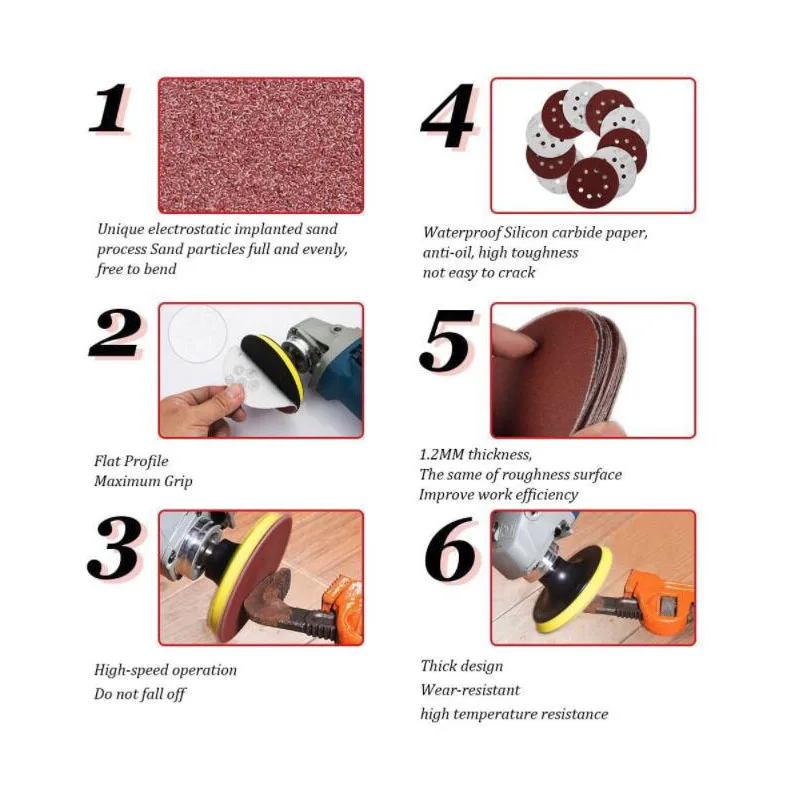 7-дюймовый/180 мм наждачные круги 40-2000 зернистость-8 отверстий Алюминий оксид стекаются обратно шкурок для Сандерс 100 шт