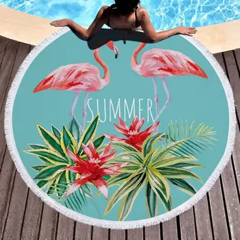 

Printed Large Leaves Flower Flamingo Beach Towels Round Microfiber Beach Towels Roundie Adults Serviette De Plage Toalla Playa
