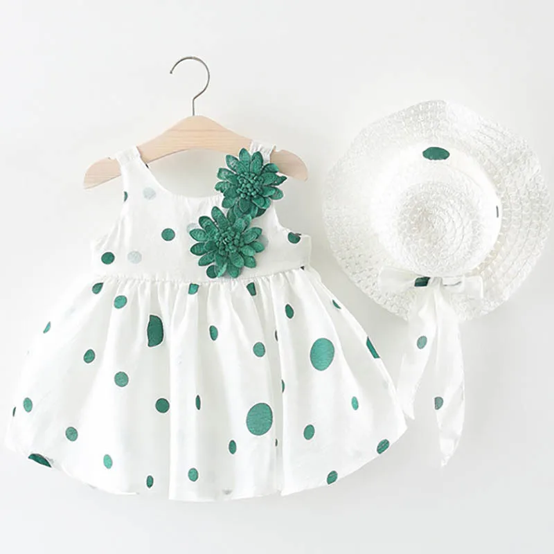 

Baby Girls Dress Sweet 2019 Summer New Children's Clothing Girls Dress Baby Girl Bow Polka Dot Straw Hat Princess Dress